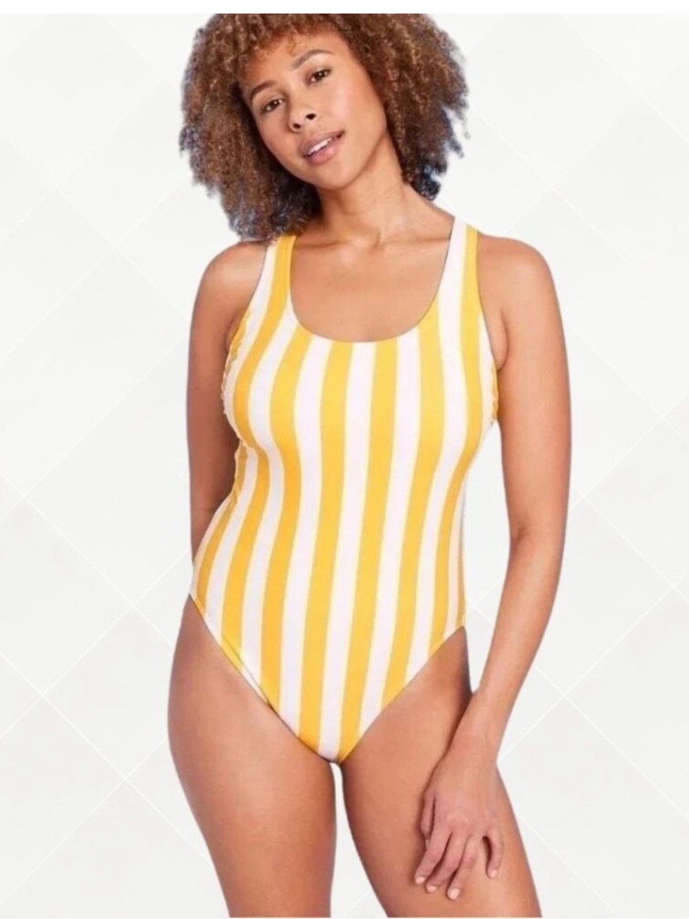 Shade & Shore Yellow and White Vertical-Stripe Scoop One-Piece new with tag